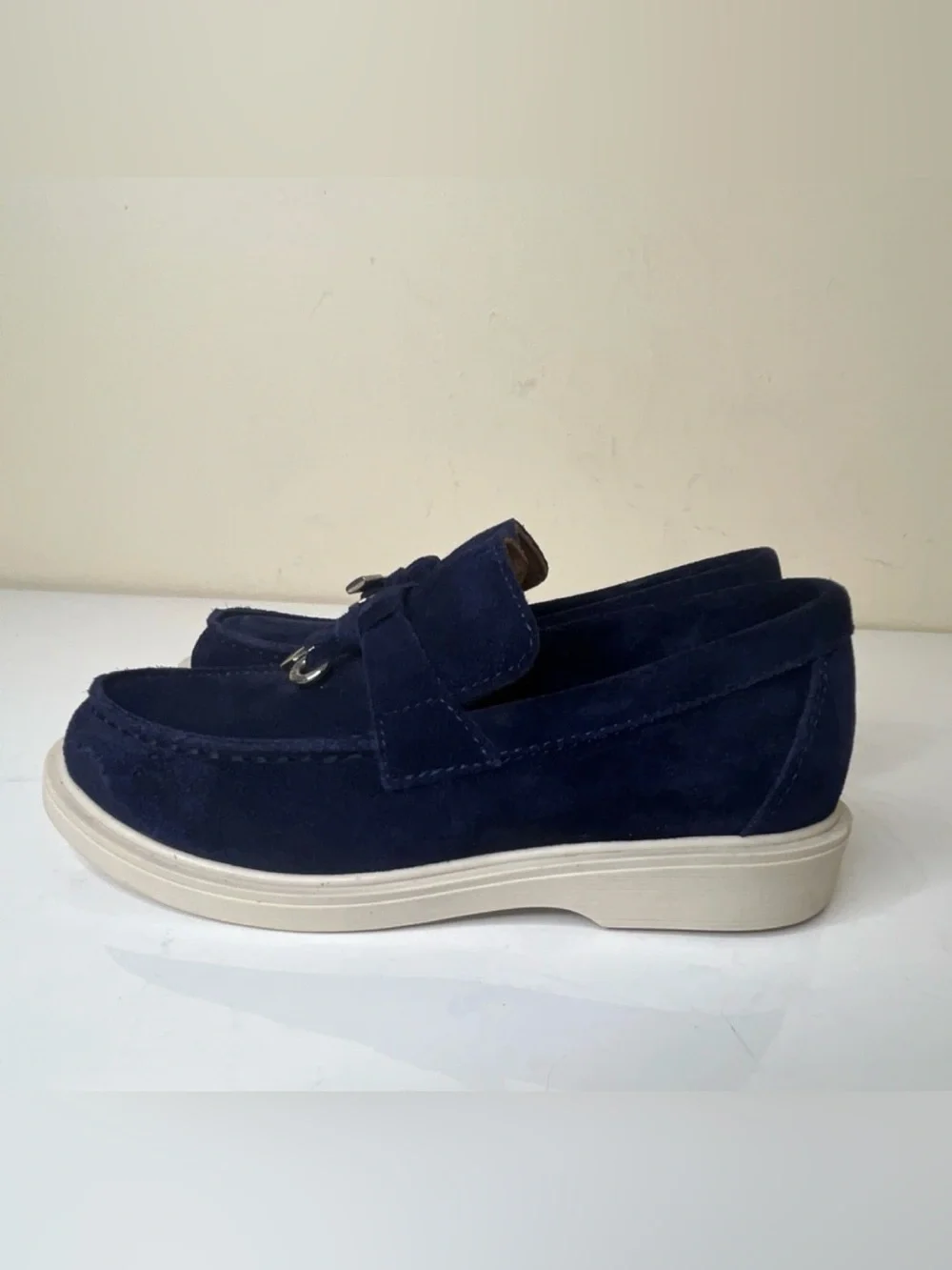 Loro Piana Boys Navy Suede Slip-On Loafers with Metal Bit Size EU 30 US 12.5 -13